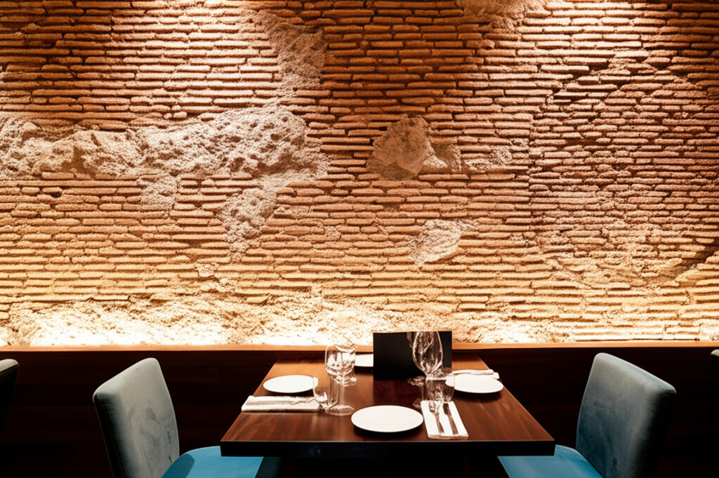 Muro romano integrado en el restaurante
